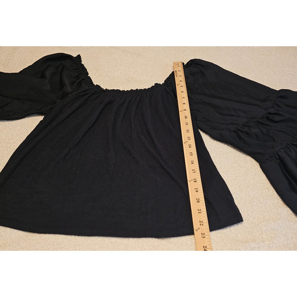 Anthropologie Black Boho Peasant Top M Bell Sleeve Cotton Modal Blouse - Picture 10 of 11